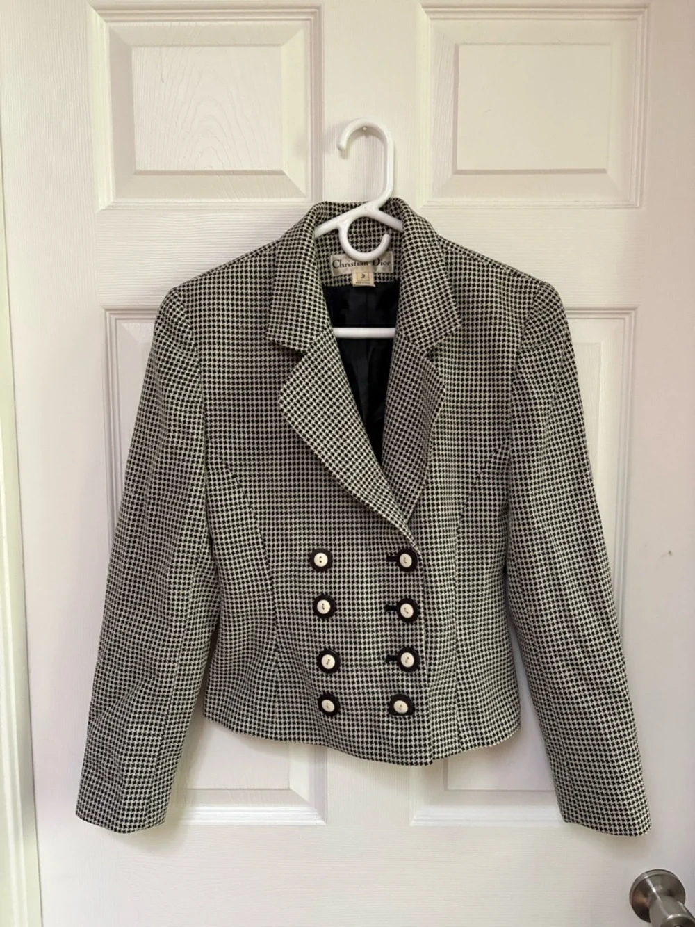Dior Black and White Houndstooth Double-Breasted Blazer Jacket